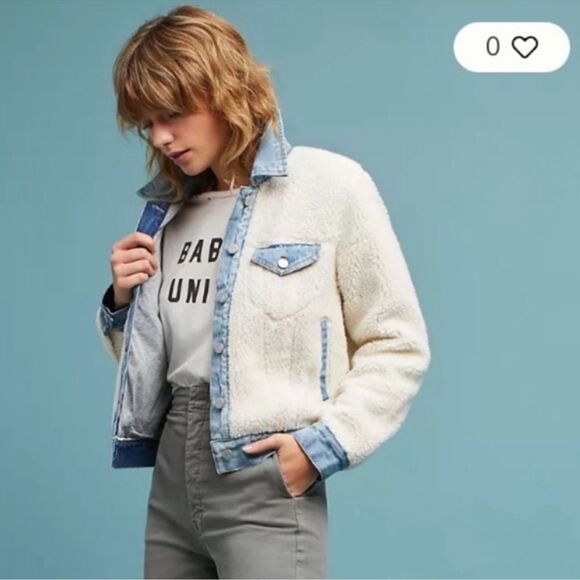 Anthropologie Pilcro and the Letterpress Sherpa Lined Denim Jacket size L - Picture 2 of 10